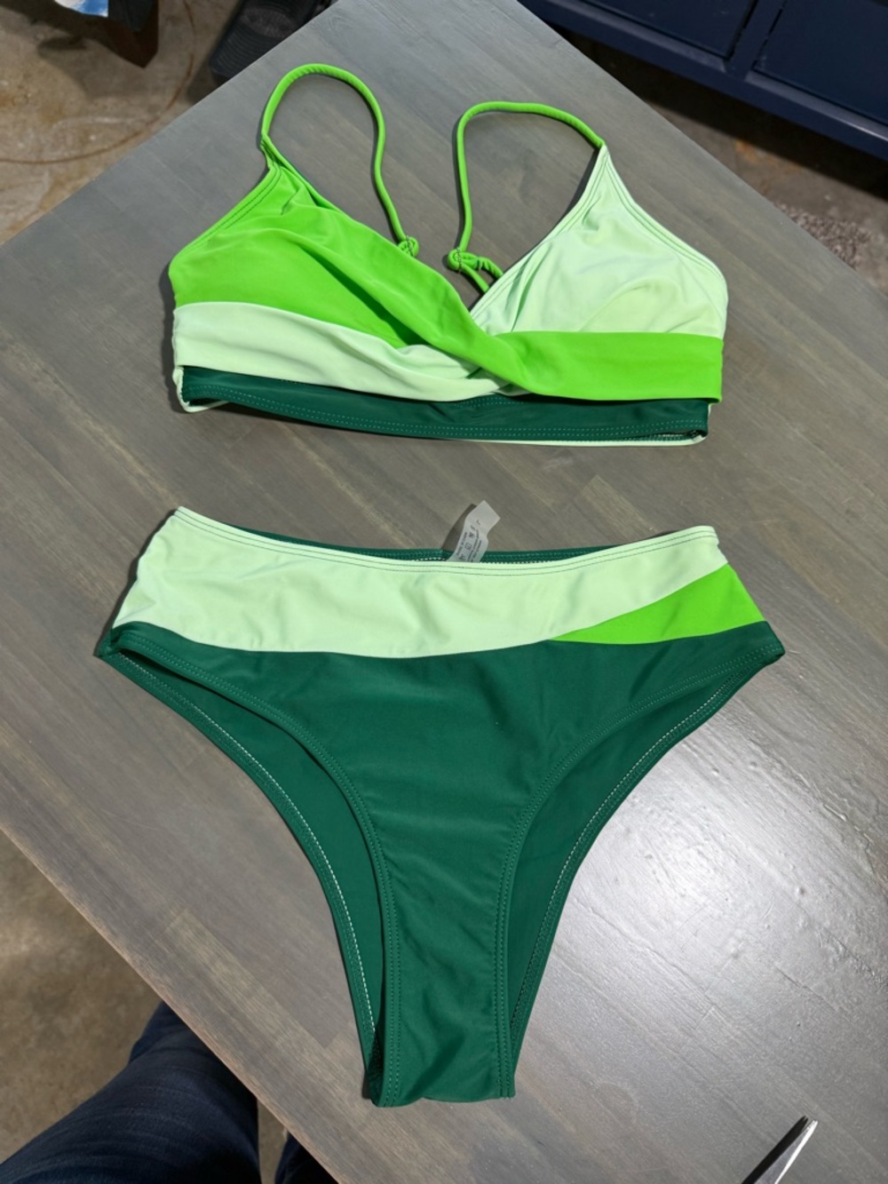 SHEIN Green Tone Colorblock Bikini Set